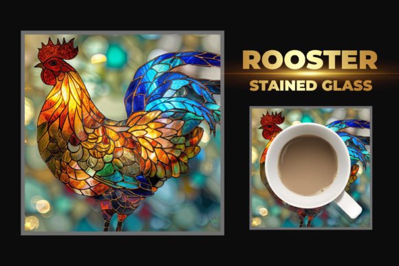 Download Rooster Stained Glass Square Coaster - Rooster stained glass Collection