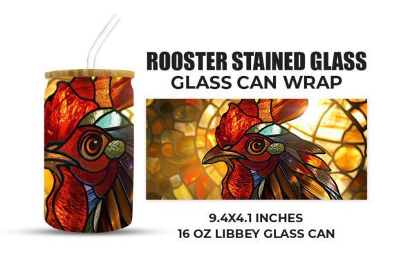 Download Rooster Stained Glass Glass Can Wrap - Rooster stained glass Collection
