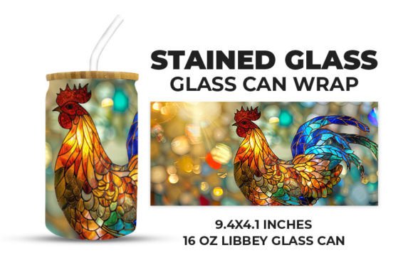 Download Rooster Stained Glass Glass Can Wrap - Rooster stained glass Collection