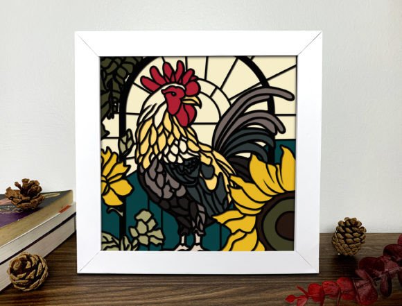 Download Rooster Stained Glass 3D Shadow Box Svg - Rooster stained glass Collection