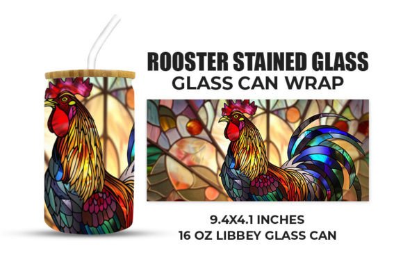 Download Rooster Stained Glass Glass Can Wrap - Rooster stained glass Collection